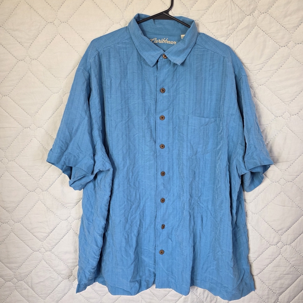 Caribbean Casual blue button-up shirt with short sleeves Sz 3XL Men